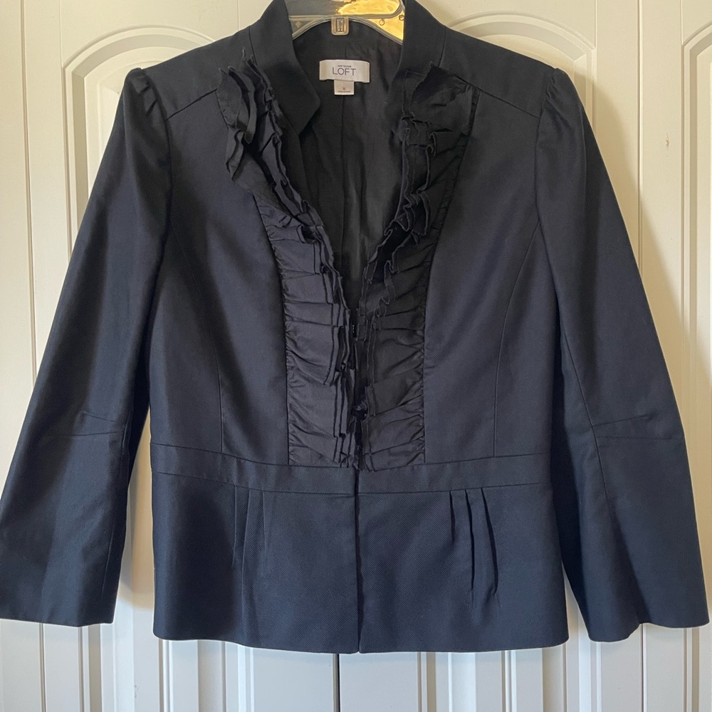 LOFT Women's Black Ruffled Blazer